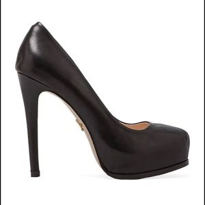 Black leather platform stilettos